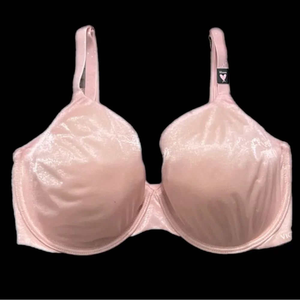 Victoria’s Secret Lined Perfect Coverage underwire Shine mesh bra pink 32DD